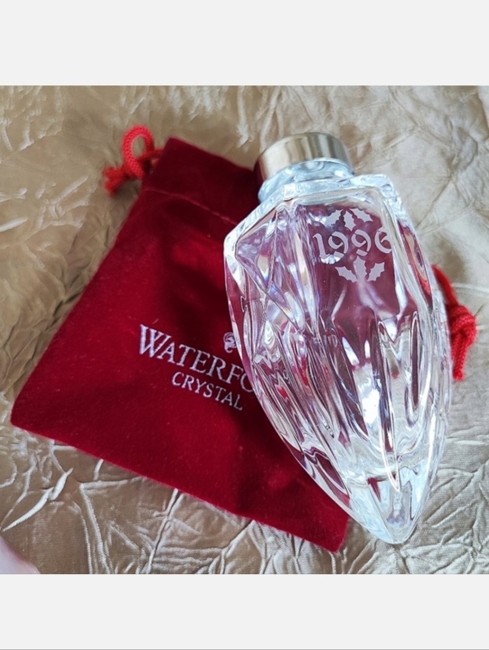 Waterford 1996 Annual Crystal Ball Christmas Ornament Signed Tags Pouch NWOT